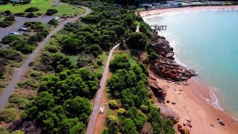 aerial view of seascape along the vast beach on the south coast during summer