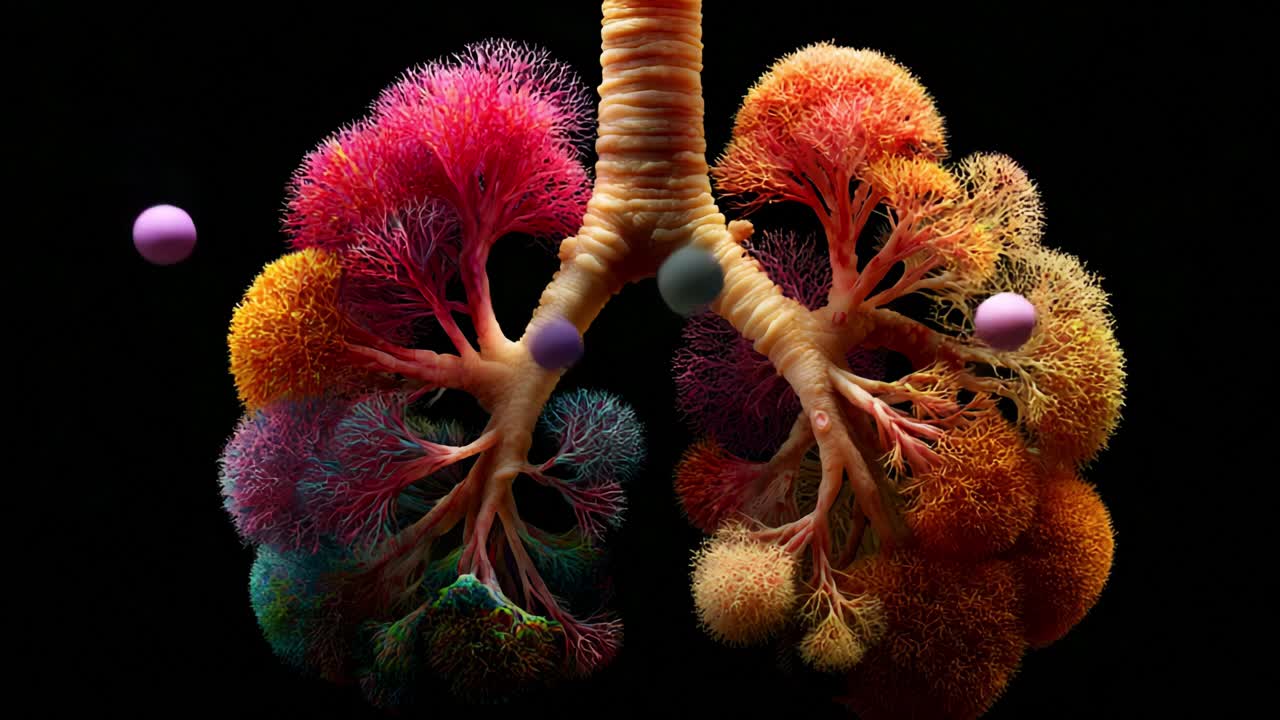 A Stunning Artistic Representation of Lungs Showcasing Vibrant Colors and Intricate Structures, Blending Natural Elements with an Abstract Aesthetic in a Breathtaking Visual Display