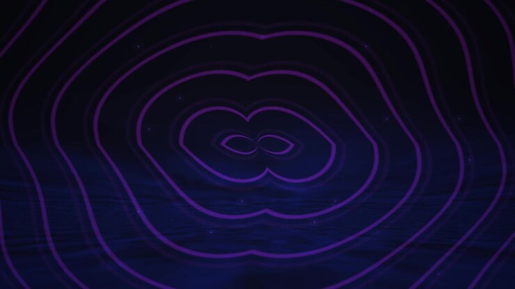Abstract Purple Neon Concentric Rings Pulsing in Dark Space