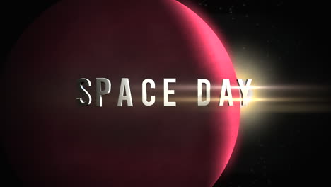 Animation-Nahaufnahme-Weltraumtag-Text-Mit-Filmischer-Bewegung-Planet-Und-Sternen-Im-Weltraum