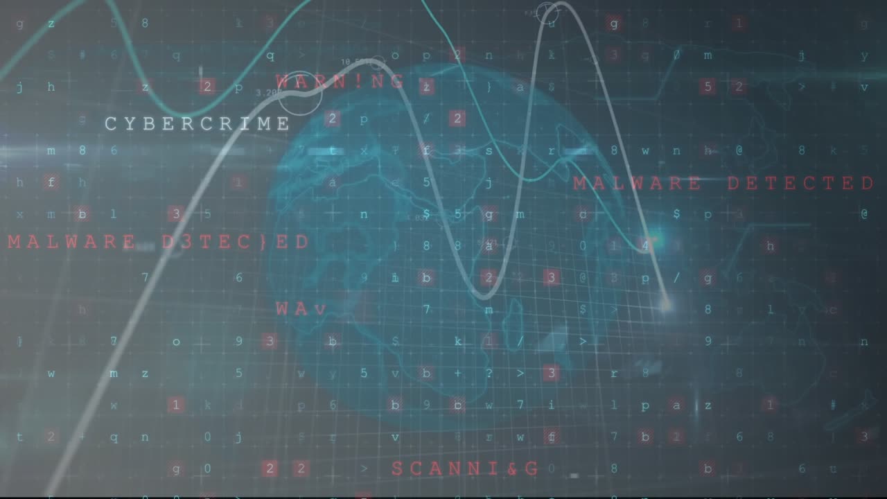 Animation of light trails over cyber security data processing against globe on grey background