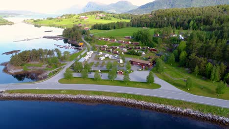 Beautiful-Nature-Norway-Aerial-view-of-the-campsite-to-relax.