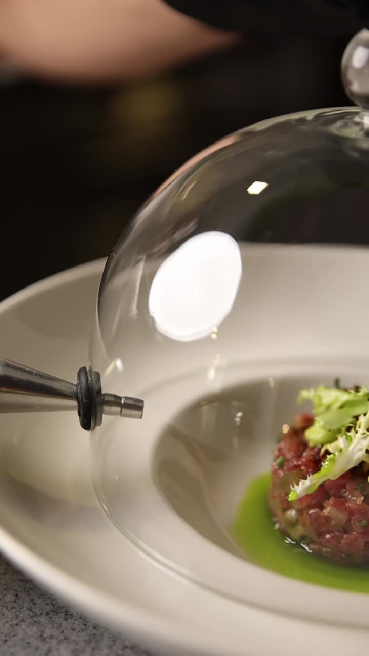 Beef Tartare Under Glass Dome