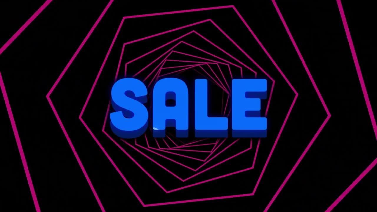 animación del texto de venta sobre el túnel de neón sobre fondo negro.