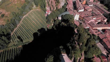aerial top-down view from drone of medieval italian city.  dozza, emilia romagna, italy.