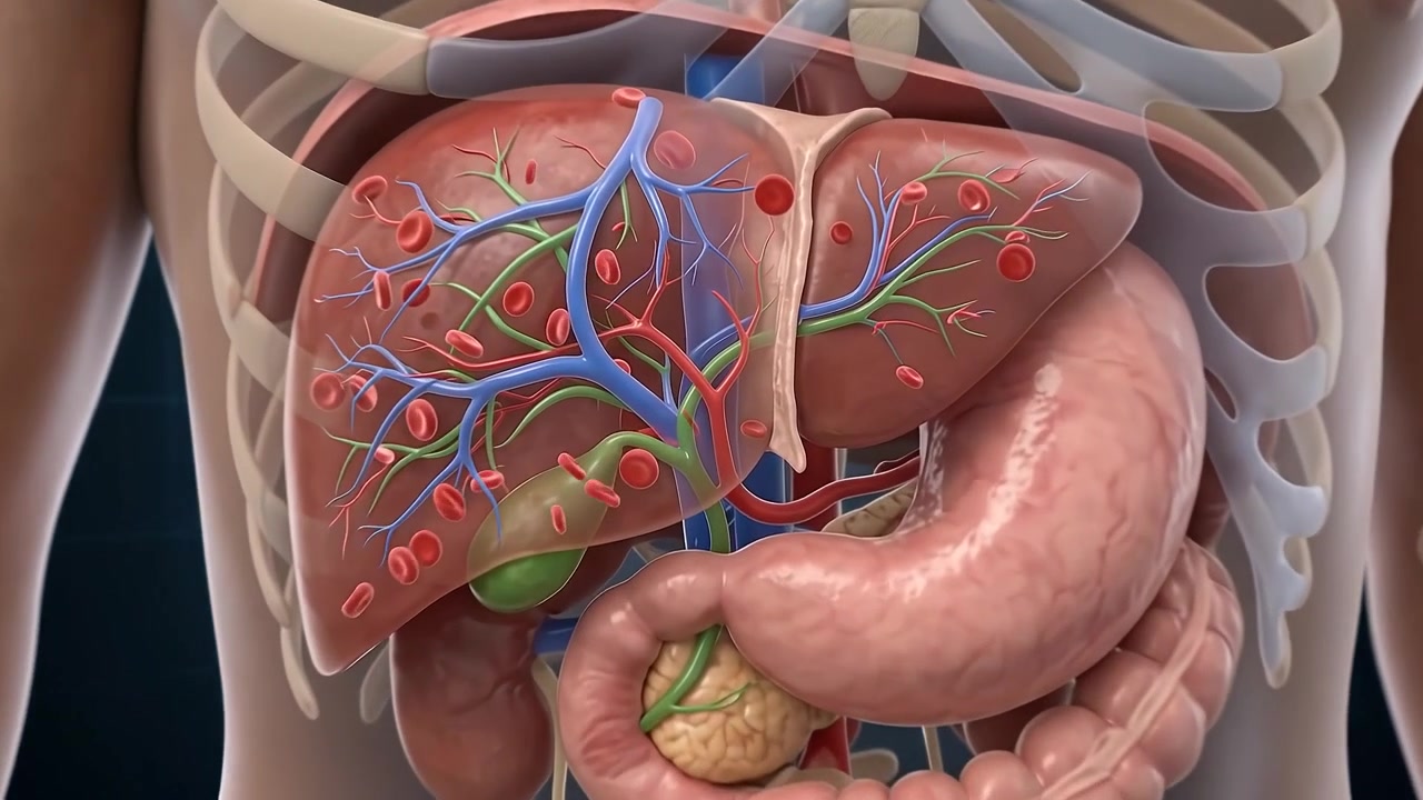 3D Medical Animation of Human Liver Anatomy and Blood Circulation