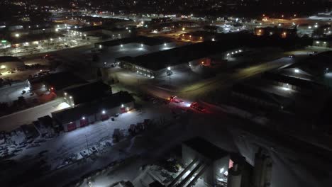 View of roads during a winter storm in the town at night in Orford, Quebec, Canada