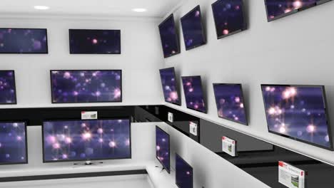 Flat-screen-televisions-with-shining-lights-on-their-screens