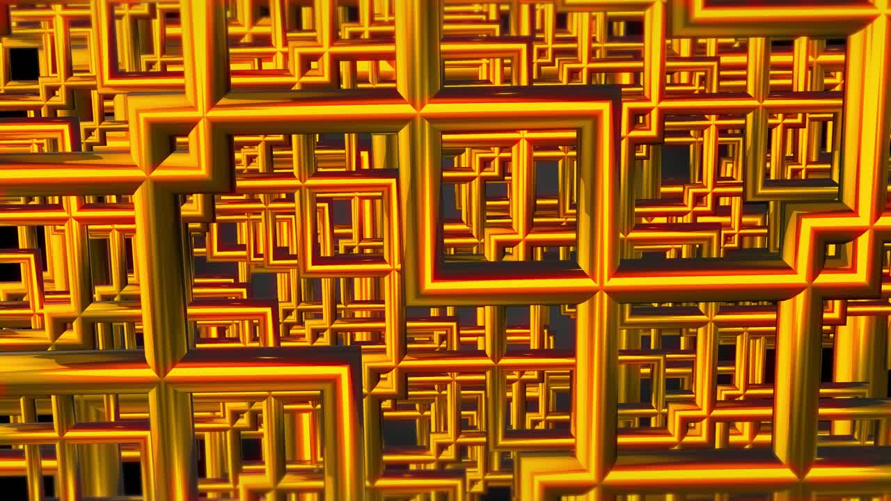 Abstract Golden Geometric Grid Pattern with Glowing Red Lines