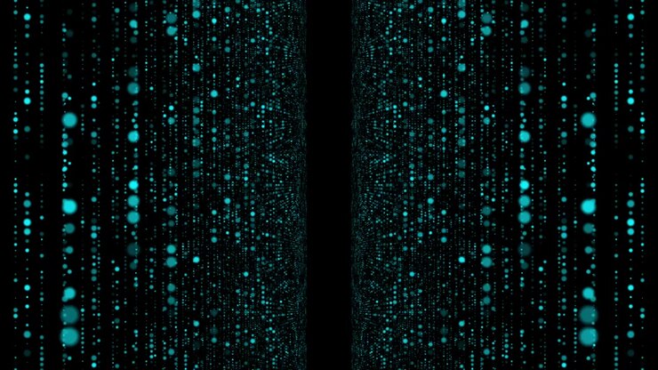 Abstract Digital Background with Falling Teal Particles