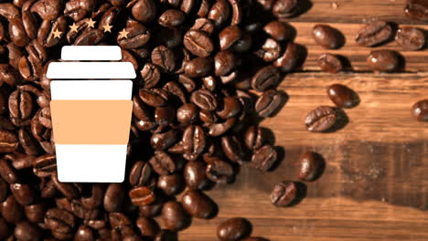 el logotipo de la taza de café caliente y los granos de café