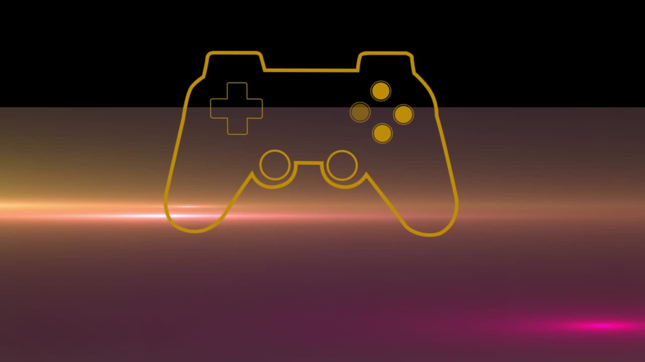 Animation of game controller with lens flares over abstract background