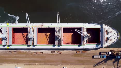 aerial view of freighter ship at harbor