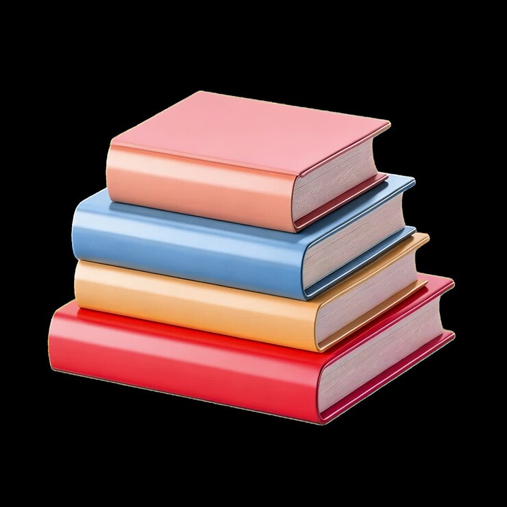 Animazione di una pila colorata di libri, elemento isolato, video 4K trasparente, canale alfa, ProRes 4444.