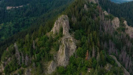 Flying-over-Rhodope-mountains-with-view-towards-"The-bride"-rocks-in-eastern-Europe