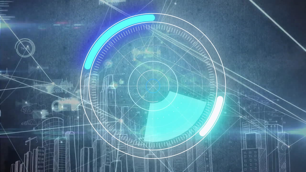 어두운 배경에서 스 스캔, 연결 및 데이터 처리의 애니메이션