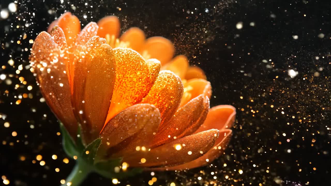 A close up of a red flower with water droplets on it. The flower is surrounded by a blurry background, giving the impression of a dreamy, ethereal quality