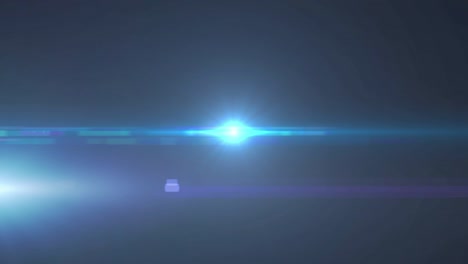 animación de un foco azul con destello de la lente y haces de luz que se mueven sobre un fondo oscuro