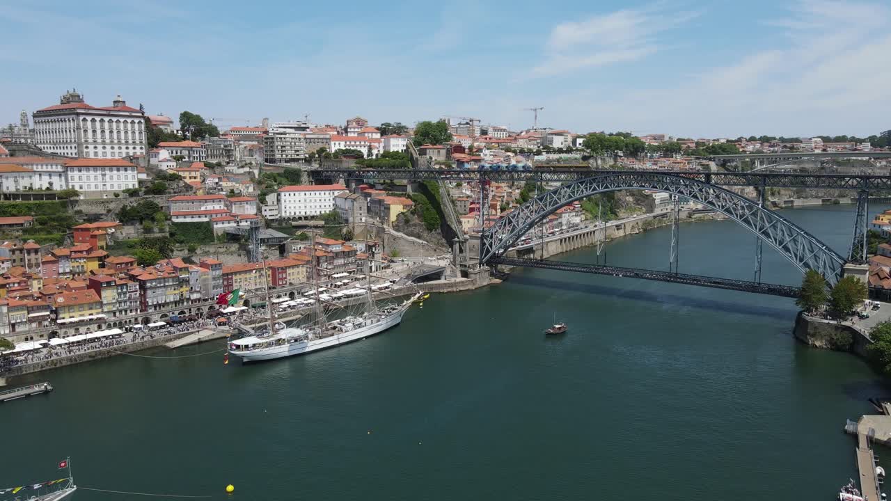 Porto city center Ribeira area with boats