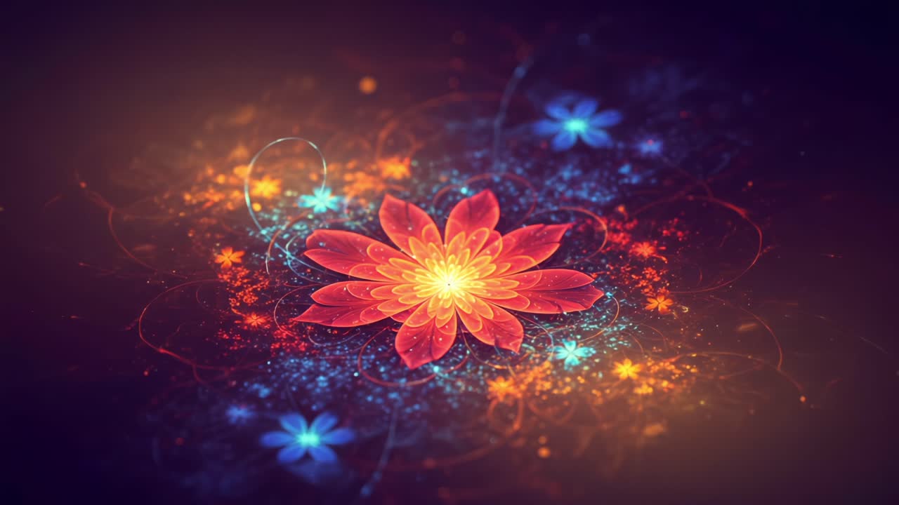 A Stunning Digital Artwork Featuring a Beautiful Lotus Flower Surrounded by Colorful Stars and Elegant Swirls, Capturing the Essence of Nature and Serenity