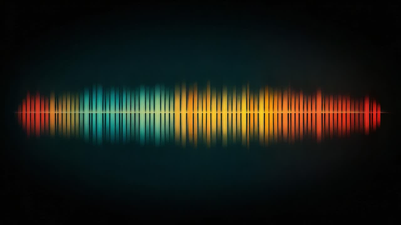 Dynamic Audio Spectrum Visualizer Illustrating Vibrant Sound Waves in Vivid Color Gradients Against a Dark Background, Representing Audio Frequency Range and Amplitude