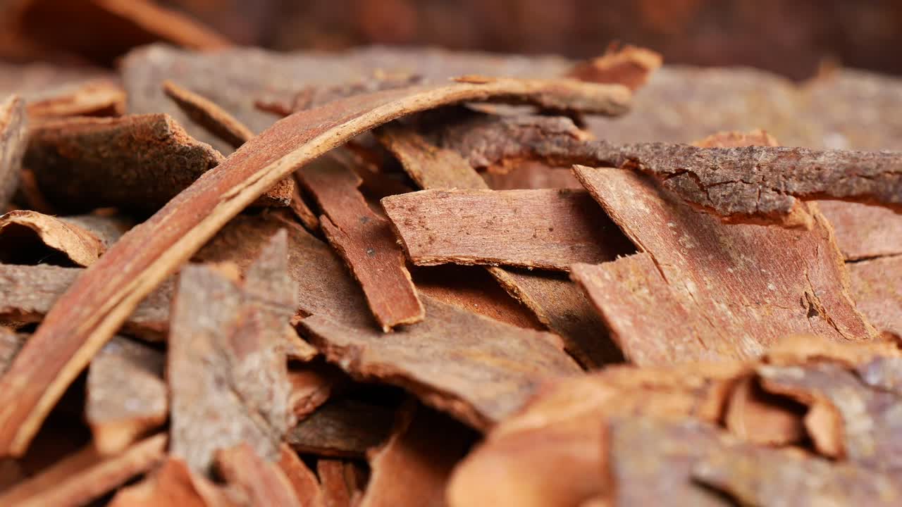 Gros plan sur des morceaux d'écorce de cannelle