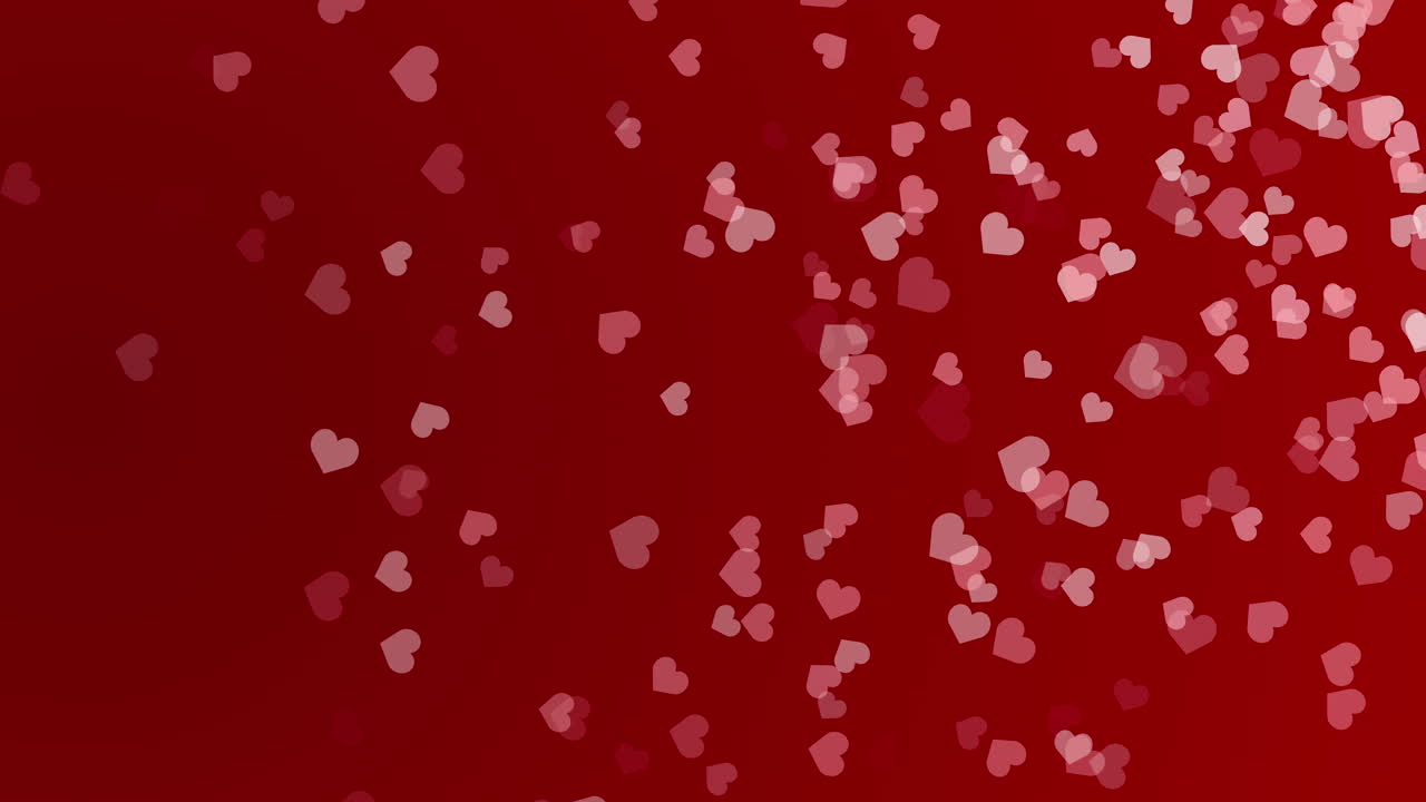 Beautiful confetti hearts falling on red background. Invitation Template Background Design, Greeting Card, Poster. Valentine Day.