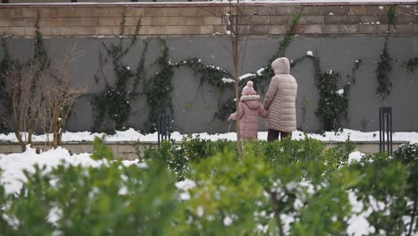 Mother and Daughter Walking in the Snow