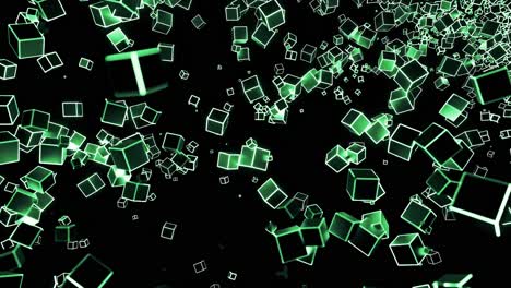 glowing green cubes on black background