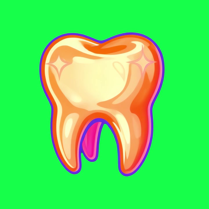 Animated Glossy Tooth Changing Colors on Green Background