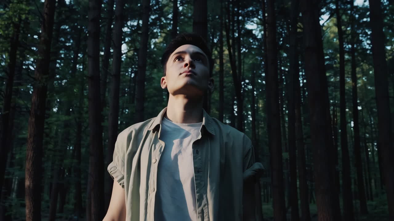 숲 속 의 젊은 남자