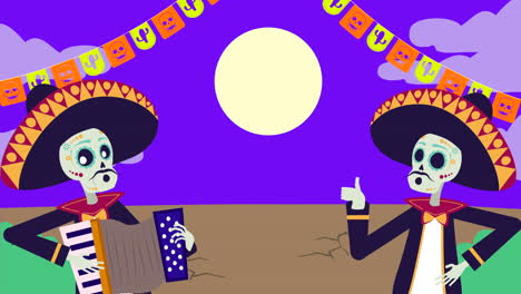 viva mexico animation with mariachis skulls characters