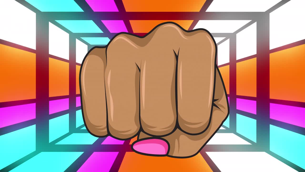 animación del puño femenino sobre el túnel de neón