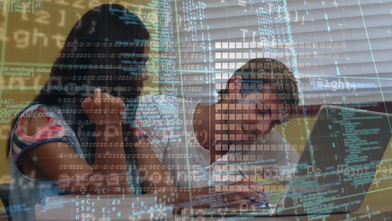 animación del procesamiento de datos sobre una cirujana caucásica sonriente