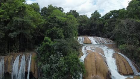 Drone-Shot-Of-A-Waterfall-In-Cascadas-De-Agua-Azul