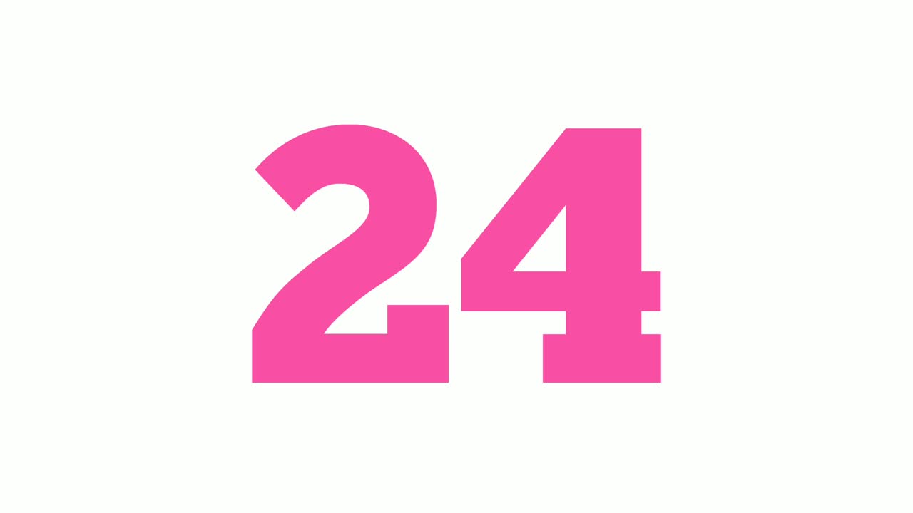 Number twenty four 24 cartoon animation on white background,4k cartoon video number motion graphics for video elements