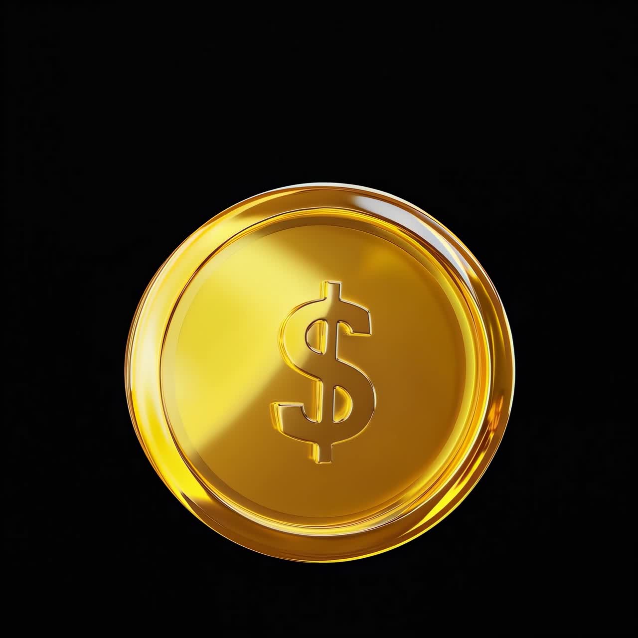 Golden Dollar Coin on Black Background