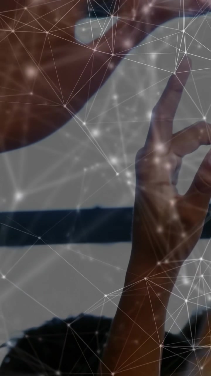 Vertical video: Hand entering top-left on wall starting node net, arm climbing tracing index for UI