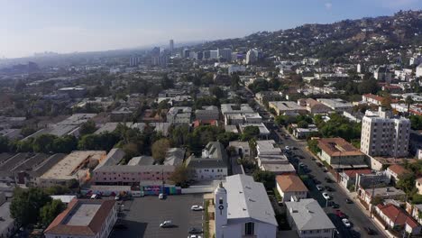 aerial descending shot of west hollywood neighborhood