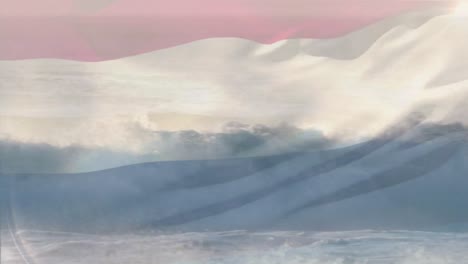 animation of flag of netherlands blowing over waves in sea