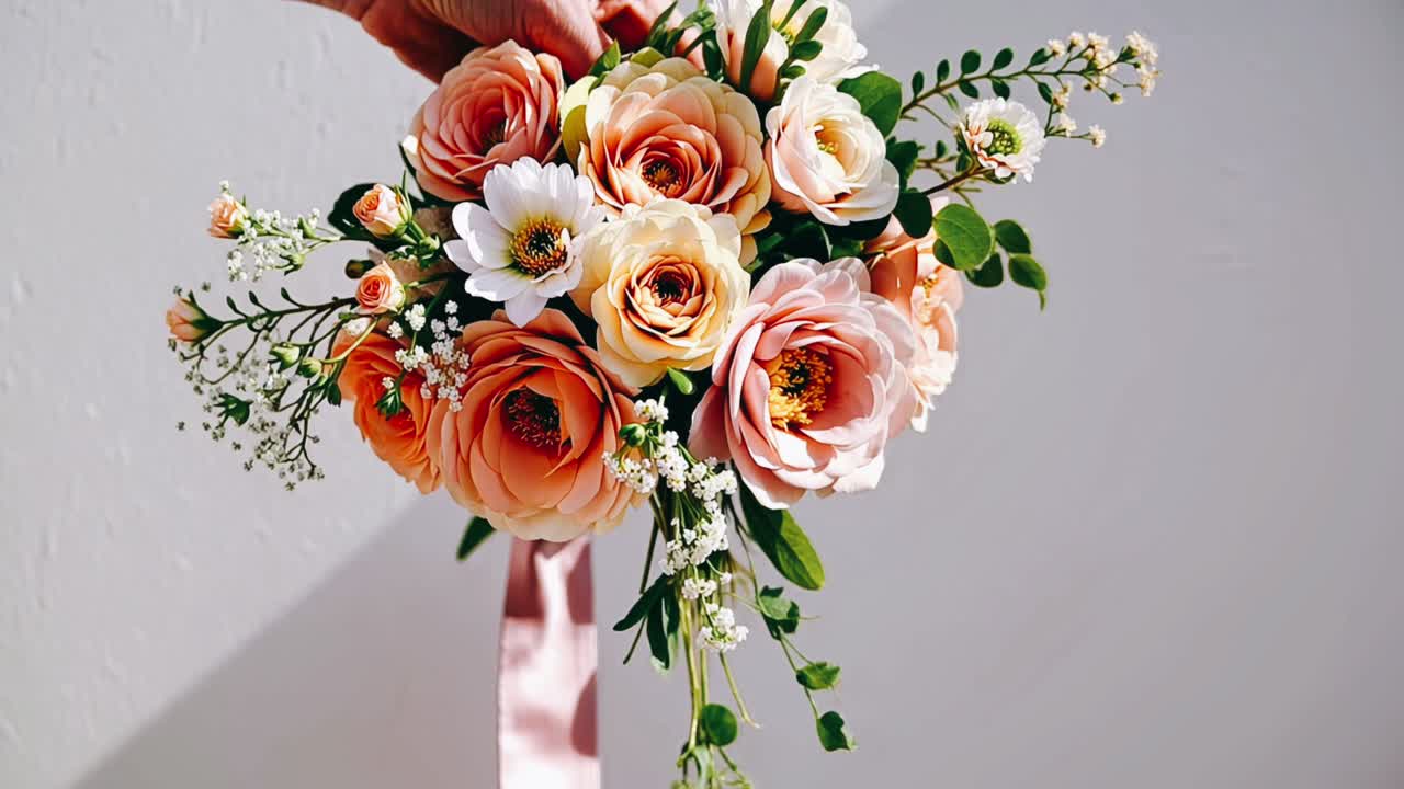 Ferskenfarget og oransje blomsterbukett
