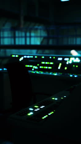 close-up of a control panel in a dark industrial setting