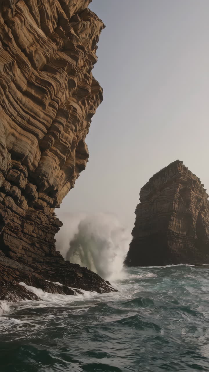 Coastal Waves Crashing Against Rocky Cliffs