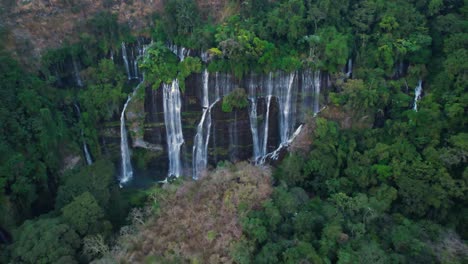 wide aerial point of view of waterfall in michoacán mexico surrounded by lushes green forrest