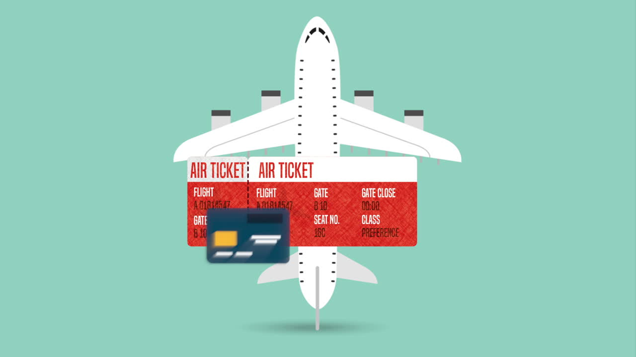 анимация самолета, летящего с установленными предметами путешествия