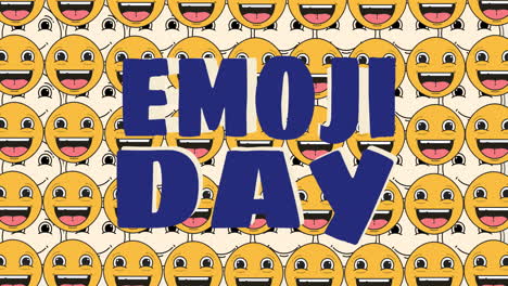 animation of emoji day and smiley faces moving over yellow background