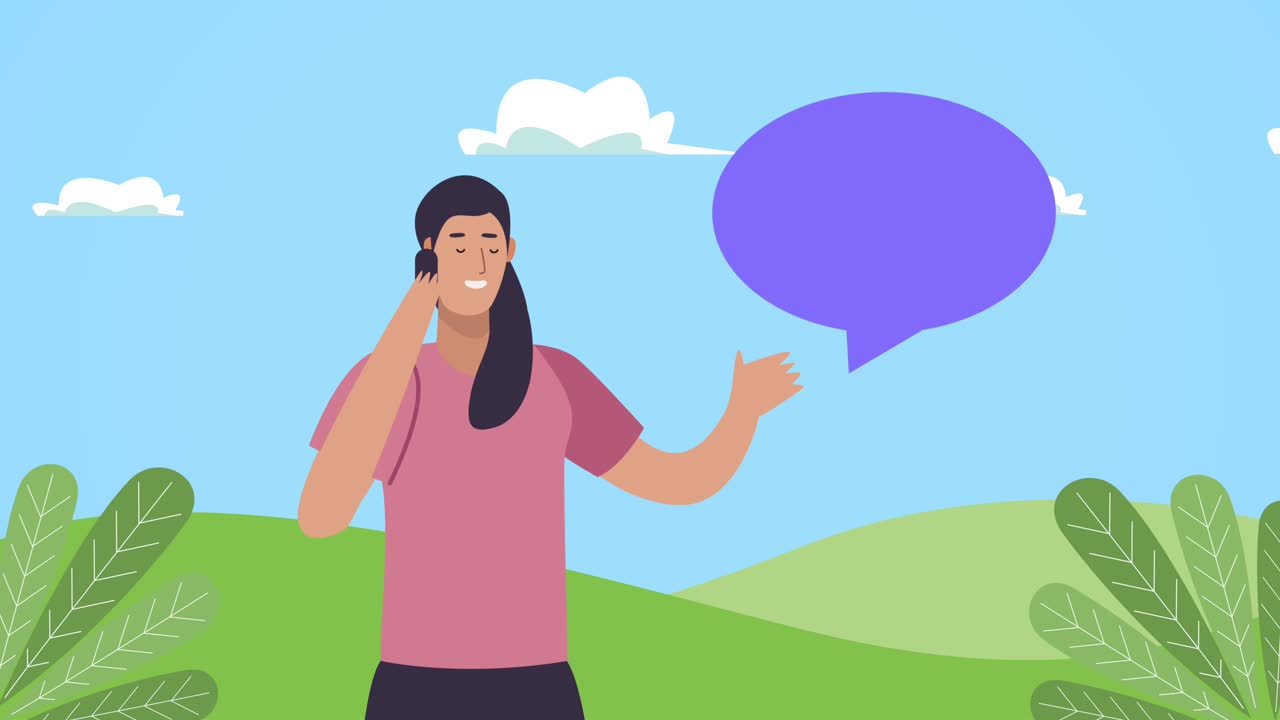 드폰으로 전화하는 젊은 여성