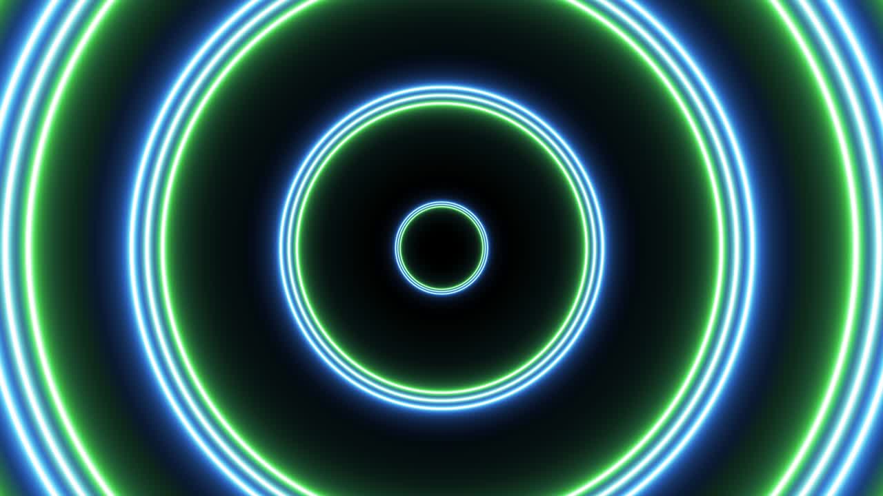 vuelo futurista abstracto en el túnel gráfico de movimiento. grupo de círculos verdes bucle sin costuras fondo animado