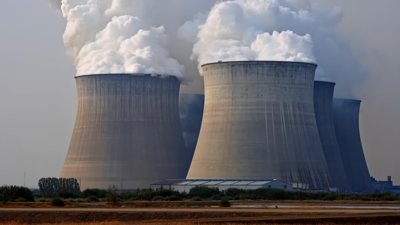 Cooling Towers of a Power Plant Emitting Steam