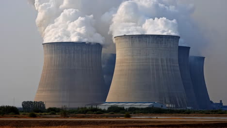 cooling towers of a power plant emitting steam